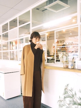 「URBAN RESEARCH（アーバンリサーチ）のアイテム（ノーカラージャケット）」を使った、西本早希さん（レディース・160cm）の冬コーディネート