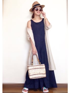 「ロングシャツ」｜「アイテム（つなぎ/オールインワン）」を使った、Miiさん（レディース・159cm）の春コーディネート
