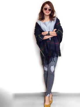 「EGOIST（エゴイスト）のアイテム（デニムパンツ）」を使った、Miiさん（レディース・159cm）の秋コーディネート