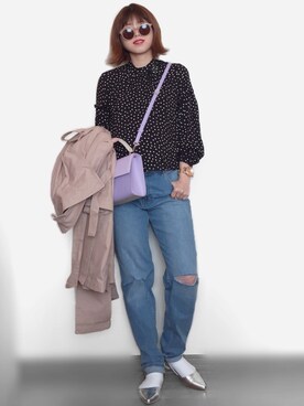「ボーイフレンドデニム」｜「アイテム（トレンチコート）」を使った、Miiさん（レディース・159cm）の冬コーディネート