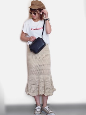 「アイテム（キャスケット、グリーン系）」を使った、Miiさん（レディース・159cm）の春コーディネート