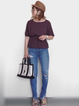 「ぺプラムトップス」｜「アイテム（腕時計）」を使った、Miiさん（レディース・159cm）の夏コーディネート