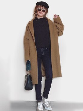 「オーバーサイズコート」｜「アイテム（帽子）」を使った、Miiさん（レディース・159cm）の秋コーディネート