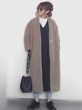 「Rouge vif（ルージュヴィフ）のアイテム（ムートンコート）」を使った、Miiさん（レディース・159cm）の冬コーディネート
