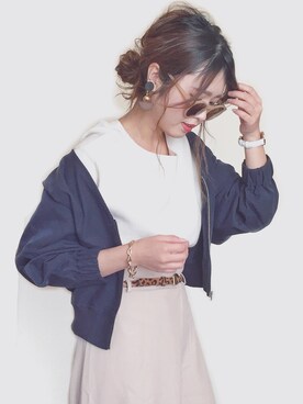「ドルマンスリーブ」｜「アイテム（ブルゾン）」を使った、Miiさん（レディース・159cm）の冬コーディネート