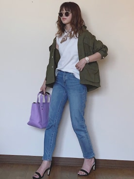 「zozoデニム」｜「アイテム（ミリタリージャケット）」を使った、Miiさん（レディース・159cm）の春コーディネート