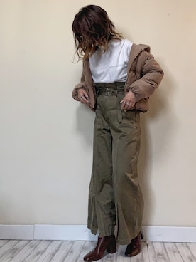「スリットパンツ」｜「アイテム（ダウンジャケット/コート）」を使った、Miiさん（レディース・159cm）の秋コーディネート