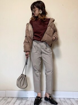 「ビットローファー」｜「アイテム（ダウンジャケット/コート）」を使った、Miiさん（レディース・159cm）の秋コーディネート