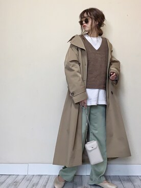 「サテンパンツ」｜「アイテム（トレンチコート）」を使った、Miiさん（レディース・159cm）の春コーディネート