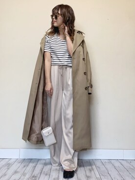 「サテンパンツ」｜「アイテム（トレンチコート）」を使った、Miiさん（レディース・159cm）の春コーディネート