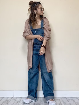 「ロングシャツ」｜「アイテム（サロペット/オーバーオール）」を使った、Miiさん（レディース・159cm）の春コーディネート