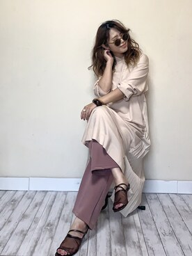 「MAYSON GREY（メイソングレイ）の【socolla】バックプリーツワンピース（ワンピース）」を使った、Miiさん（レディース・159cm）の春コーディネート