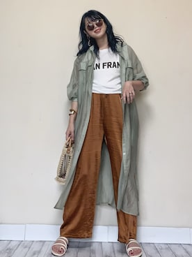 「サテンパンツ」｜「アイテム（シャツワンピース）」を使った、Miiさん（レディース・159cm）の夏コーディネート