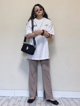 「U.S. POLO ASSN.（ユーエスポロアッスン）の【U.S. POLO ASSN.】 ユーエスポロアッスン クロスボディ ショルダーバッグSM（ショルダーバッグ）」を使った、Miiさん（レディース・159cm）の夏コーディネート