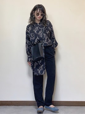 「LIPSTAR（リップスター）の線画花柄ブラウス（シャツ/ブラウス）」を使った、Miiさん（レディース・159cm）の秋コーディネート