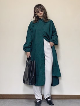 「ハイウエストパンツ」｜「アイテム（シャツワンピース）」を使った、Miiさん（レディース・159cm）の秋コーディネート