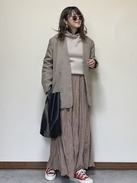 「チェック柄に恋してる」｜「アイテム（ノーカラージャケット）」を使った、Miiさん（レディース・159cm）の秋コーディネート