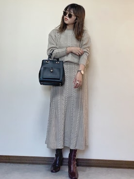 「ケーブルニット」｜「アイテム（セットアップ）」を使った、Miiさん（レディース・159cm）の秋コーディネート