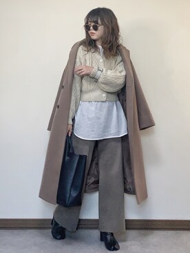 「ケーブルニット」｜「アイテム（アナログ腕時計）」を使った、Miiさん（レディース・159cm）の冬コーディネート