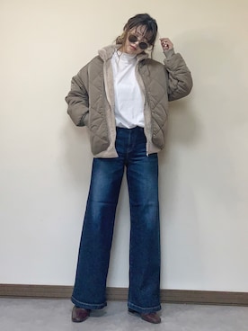 「フリース」｜「アイテム（ノーカラーコート）」を使った、Miiさん（レディース・159cm）の冬コーディネート