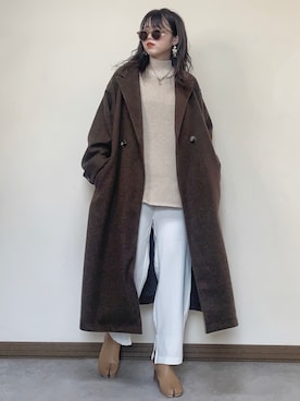 「スリットパンツ」｜「アイテム（チェスターコート）」を使った、Miiさん（レディース・159cm）の冬コーディネート