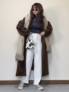 「Ambre Neige（アンブルネージュ）のアイテム（チェスターコート）」を使った、Miiさん（レディース・159cm）の冬コーディネート