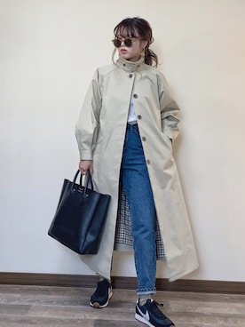 「ナイキ」｜「アイテム（ステンカラーコート）」を使った、Miiさん（レディース・159cm）の春コーディネート