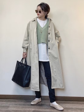 「春めきシューズ」｜「アイテム（ステンカラーコート）」を使った、Miiさん（レディース・159cm）の春コーディネート