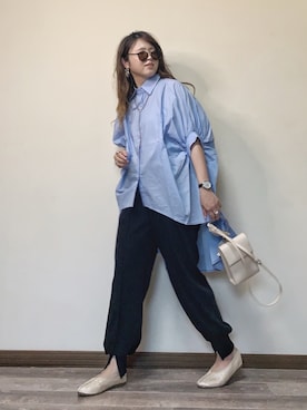 「スリットパンツ」｜「アイテム（チュニック）」を使った、Miiさん（レディース・159cm）の夏コーディネート