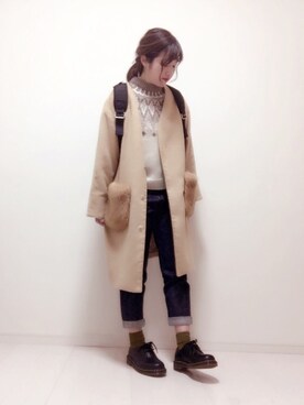 「Another Edition（アナザーエディション）のアイテム（チェスターコート）」を使った、eicoさん（レディース・158cm）の冬コーディネート
