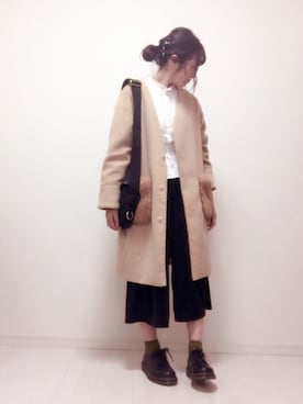 「Another Edition（アナザーエディション）のアイテム（チェスターコート）」を使った、eicoさん（レディース・158cm）の冬コーディネート