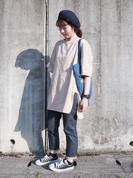 「FRED PERRY（フレッドペリー）のアイテム（ハンチング/ベレー帽）」を使った、eicoさん（レディース・158cm）の春コーディネート