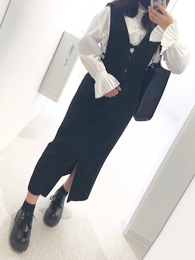 「黒ワンピ」｜「アイテム（その他）」を使った、りょうさん（レディース・150cm）の春コーディネート