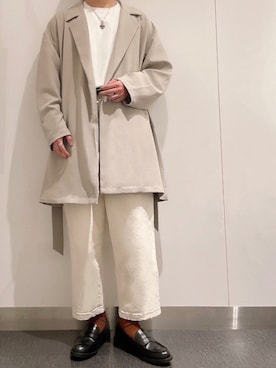 「tk.TAKEO KIKUCHI（ティーケータケオキクチ）のアイテム（チェスターコート）」を使った、とーさん（メンズ・170cm）の春コーディネート