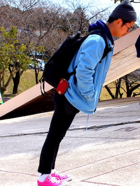 「STUSSY（ステューシー）のアイテム（デニムジャケット）」を使った、若林巧馬さん（メンズ・172cm）の冬コーディネート