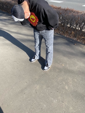 「GU（ジーユー）のアイテム（カーゴパンツ、グレー系）」を使った、yumaさん（メンズ・183cm・20代）の冬コーディネート