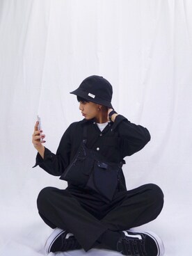 「ボーイッシュ」｜「アイテム（つなぎ/オールインワン）」を使った、川越由衣さん（レディース・154cm）の冬コーディネート