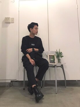 「ボーイッシュ」｜「アイテム（つなぎ/オールインワン）」を使った、川越由衣さん（レディース・154cm）の春コーディネート