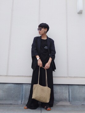 「ペーパーバッグ」｜「アイテム（アナログ腕時計）」を使った、川越由衣さん（レディース・154cm）の夏コーディネート