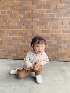 「ASICS（アシックス）のasics アシックス ファブレファーストSL3 (12-135) TUF123 0195 ホワイト/CPGL（スニーカー）」を使った、buchiさん（キッズ・90cm）の夏コーディネート