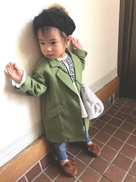 「DAISO（DAISO）のアイテム（ハンチング/ベレー帽）」を使った、いろはにほへとさん（キッズ・80cm）の秋コーディネート
