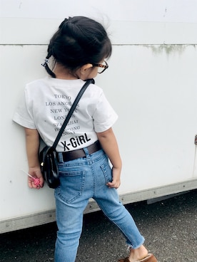 「petit main（プティマイン）のアイテム（モカシン/デッキシューズ）」を使った、いろはにほへとさん（キッズ・80cm）の秋コーディネート
