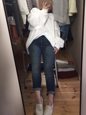 「ドラフトリーバイス」｜「アイテム（スウェット）」を使った、もっささん（レディース・154cm）の冬コーディネート