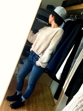 「ドラフトリーバイス」｜「アイテム（ニット/セーター）」を使った、もっささん（レディース・154cm）の冬コーディネート