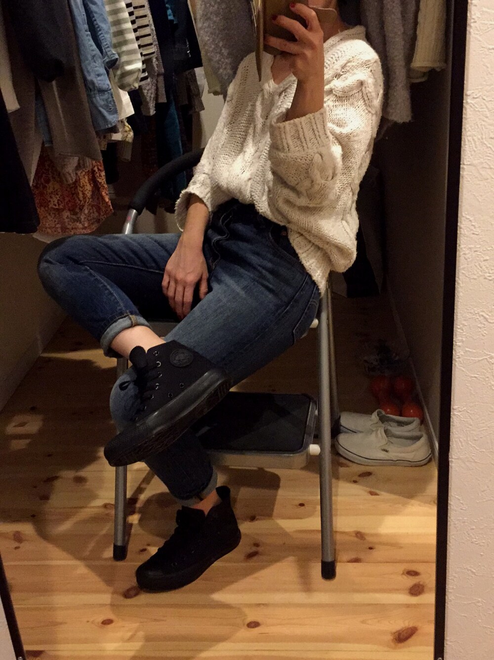 「ドラフトリーバイス、ゾゾ古着、マカフィー、ootd、リーバイス、501skinny」｜「501(R) Skinnyの501(R) SKINNY SUPERCHARGER（デニムパンツ、ブルー系）」を使った、もっささん（レディース・154cm）の冬コーディネートの1枚目の写真