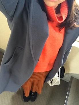 「ロングニット」｜「アイテム（チェスターコート）」を使った、Nancyさん（レディース・150cm）の冬コーディネート