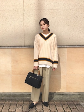 「CIAOPANIC（チャオパニック）の【WEB限定】センタープレスタックパンツ（その他パンツ）」を使った、芹  菜さん（レディース・163cm）の秋コーディネート