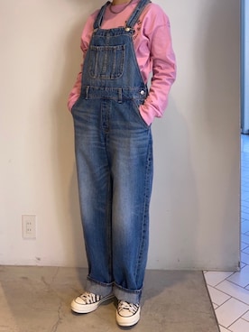 「バックプリント」｜「アイテム（つなぎ/オールインワン）」を使った、maiさん（レディース・163cm）の冬コーディネート