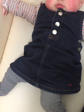 「Moujonjon（ムージョンジョン）のアイテム（ワンピース）」を使った、yukaさん（キッズ・70cm）の冬コーディネート