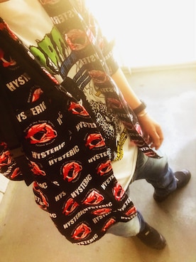 「HYSTERIC GLAMOUR（ヒステリックグラマー）のSP加工デニム スリムストレートパンツ（デニムパンツ）」を使った、mさん（メンズ・183cm）の夏コーディネート